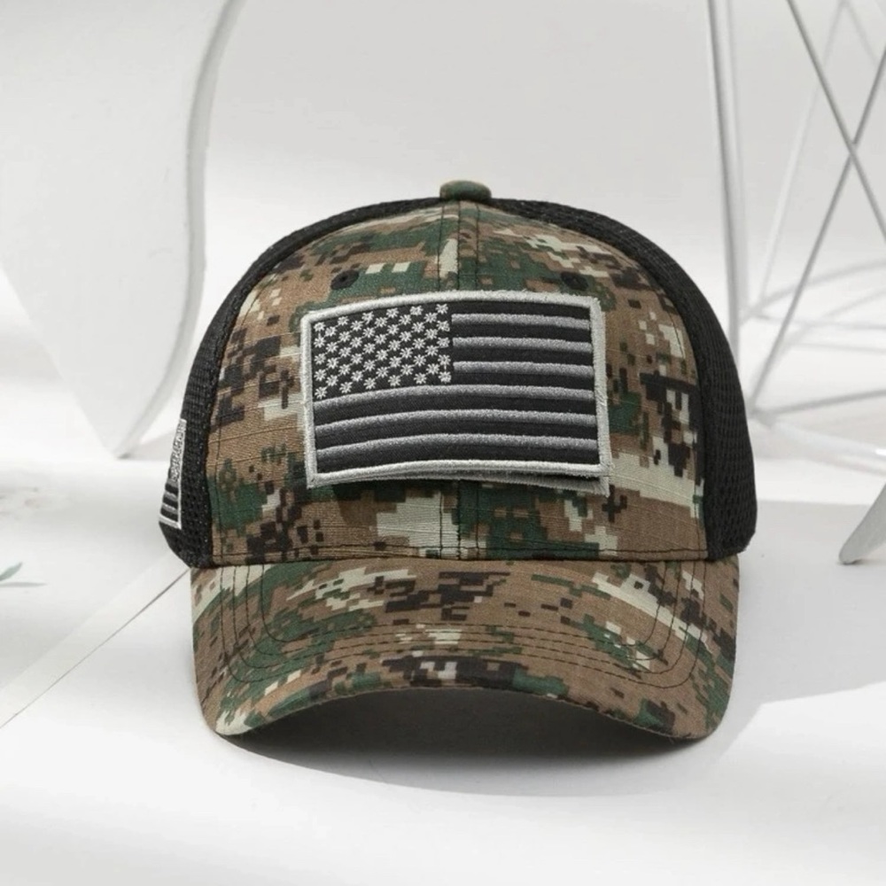 1pc Men Camo Print Flag Patch Decor Casual Trucker Hat, For Outdoor - Picture 3 of 3